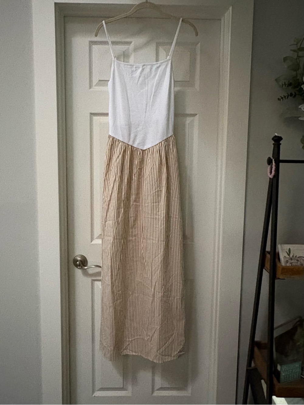 Active USA White Bodice Beige Striped Maxi Skirt
